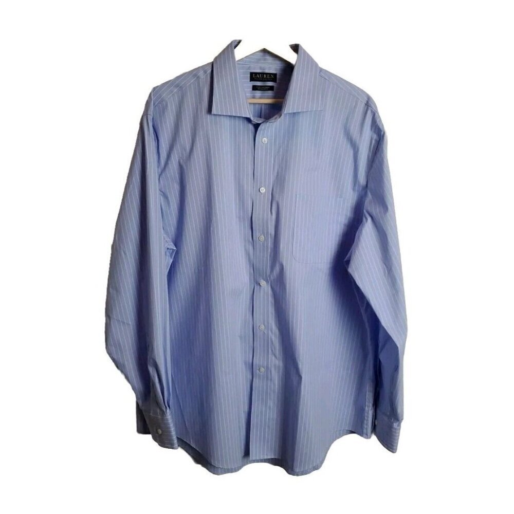 Ralph Lauren Shirt‎ Button Up Dress XL 17.5 34/35 Blue White Stripes Stretch